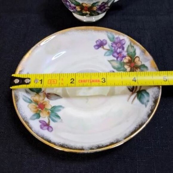 Vintage Porcelain Norcrest Japan Floral Iridescent Teacup and Saucer Set - Picture 11 of 13